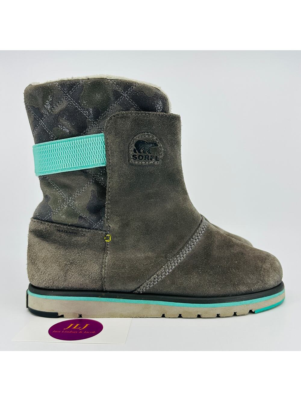 Sorel Girls Rylee Gray Waterproof Suede Winter Snow Boots NY1900-052 Size 5